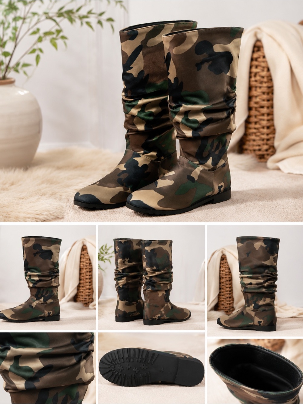Camo Mid-Calf Slouch Boots - Womens Camouflage Fashion Boot